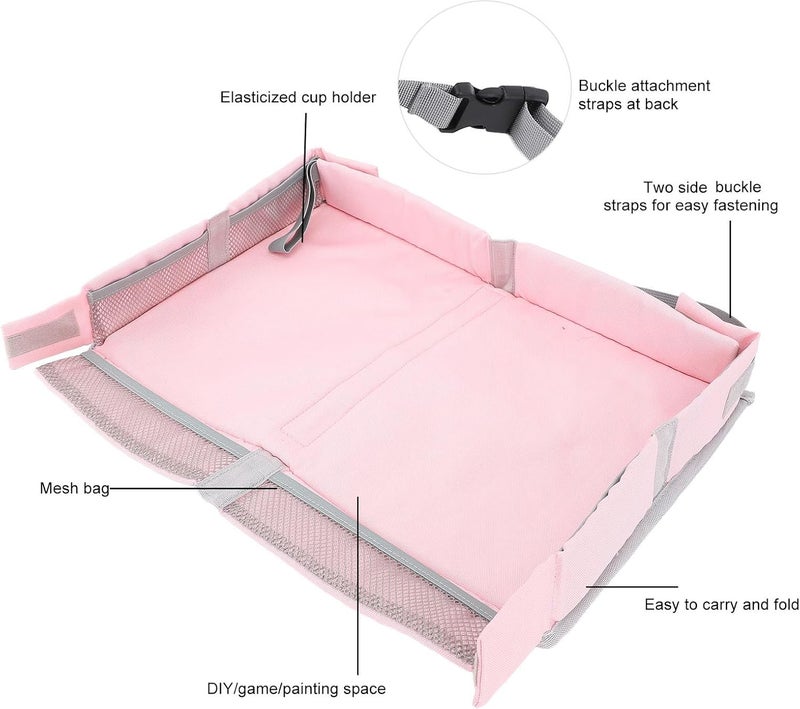 Aramox Foldable Travel Tray Cover for Airplanes, Trains with Kids Entertainment Toy Organizer Bag Multifunctional Table Tray (Pink) - Image 4