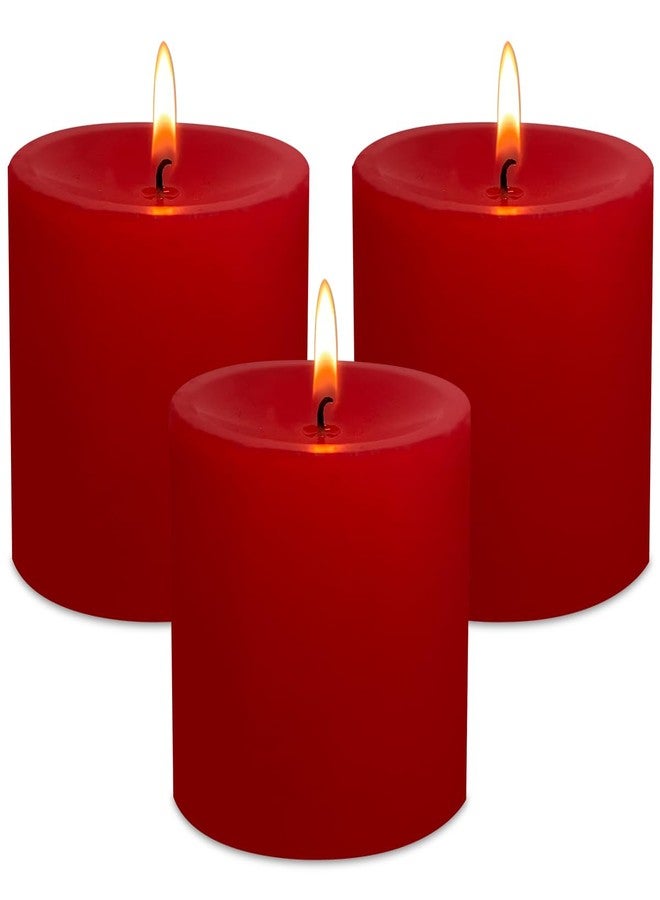 BINYUAN 3" x 3" Hand-Poured Unscented Red Candle, Dripless Pillar Candle Set of 3, Long Clean Burning, Approx 40 Hours Burn Time, Rustic Country Style, Christmas, Wedding, Dinner and Home Decor - Image 1