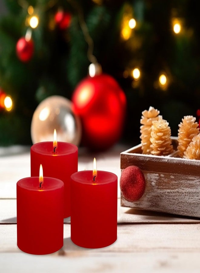 BINYUAN 3" x 3" Hand-Poured Unscented Red Candle, Dripless Pillar Candle Set of 3, Long Clean Burning, Approx 40 Hours Burn Time, Rustic Country Style, Christmas, Wedding, Dinner and Home Decor - Image 4