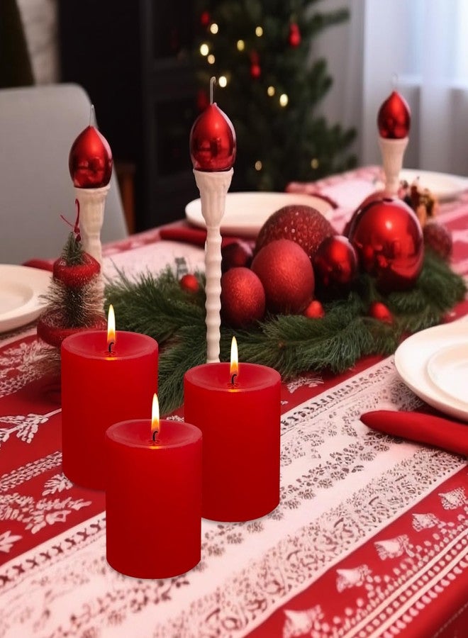 BINYUAN 3" x 3" Hand-Poured Unscented Red Candle, Dripless Pillar Candle Set of 3, Long Clean Burning, Approx 40 Hours Burn Time, Rustic Country Style, Christmas, Wedding, Dinner and Home Decor - Image 2