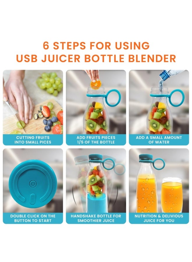 Portable Mini Electric Blender 420ML – USB Rechargeable Juicer Cup with 6 Stainless Steel Blades for Smoothies, Milkshakes, Juice & Baby Food, Portable Blender for Travel, Office & Gym - Image 5