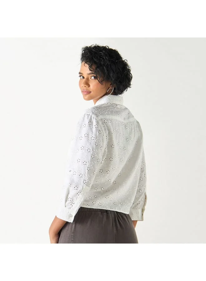 Lee Cooper Lee Cooper All-Over Embroidered Shirt with Roll-Up Sleeves