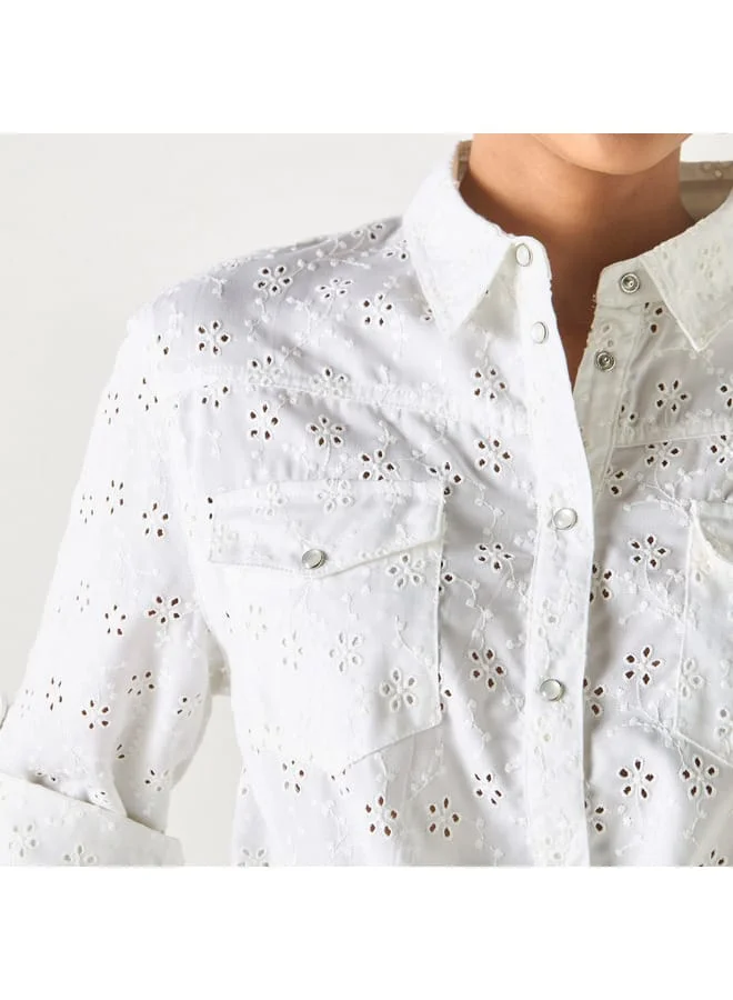 Lee Cooper Lee Cooper All-Over Embroidered Shirt with Roll-Up Sleeves