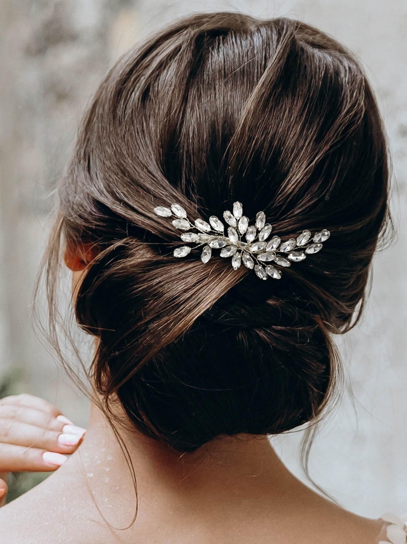 SWEETV Rhinestone Bride Wedding Hair clip Silver Crystal Bridal Hair comb Sparkly Hair Piece Gem Hair Accessories for WomenGirls  BridesBridesmaids