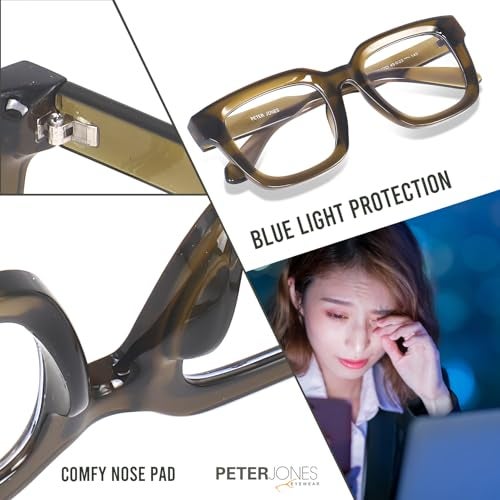 Peter Jones Square Unisex Blue Light Blocking Computer/Gaming Glasses I Frame & Lenses I Large Size 51-16-150 MM, Comfortable Fit, Model AG3803GR - Image 4