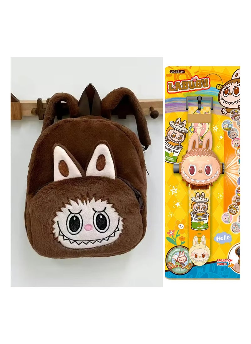 Pack of 2 Labubu plush bag and projector watch ideal for party favor birthday gifts returns gifts 