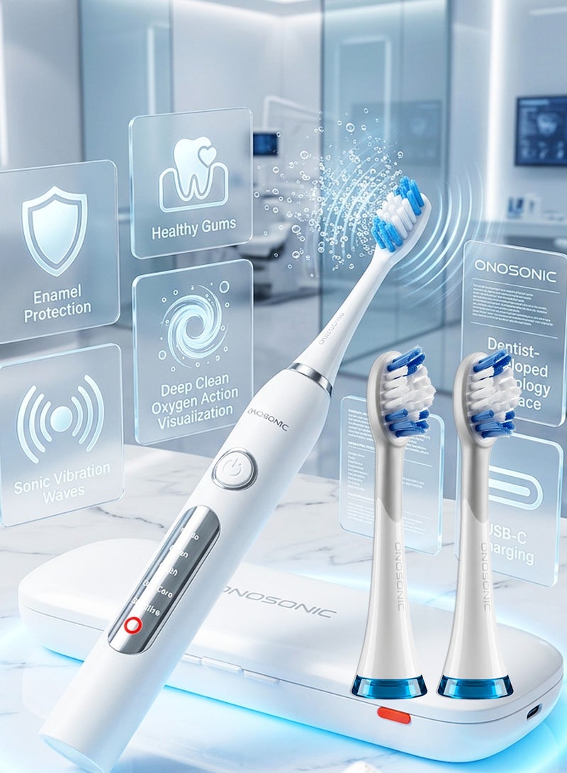 ONOSONIC WHITE TEETH Expert ONOSONIC D-D Replacement Brush Heads for Adults & Juniors, Soft Bristle Sonic Electric Toothbrush Heads for Sensitive Teeth, Teeth Whitening, Stain Removal, Crowns and Braces, Adult and Junior Brush Head Refills, Up to 100% More Plaque Removal, Gentle Gum Care, Compatible with ONOSONIC DX-1 Electric Toothbrush - Image 1