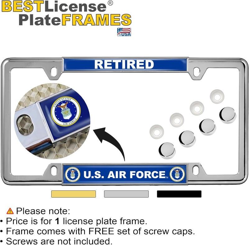 BestLicensePlateFrames U.S. Air Force Retired Domed Metal License Plate Frame with Free Caps - Image 2