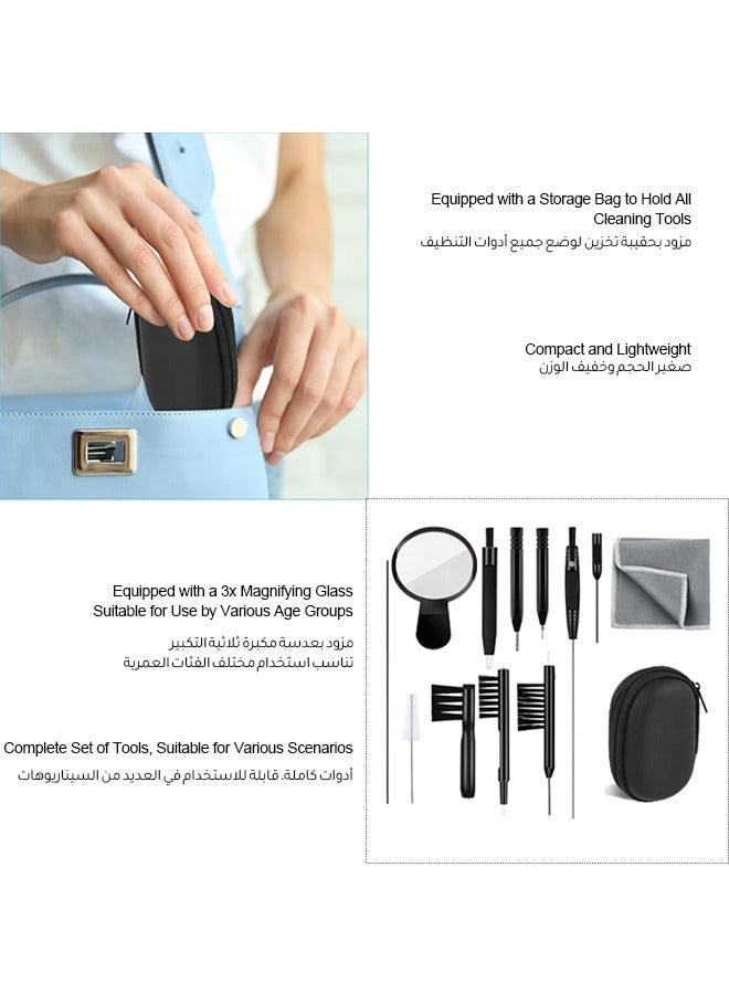 Generic Hearing Aid Cleaning Kit, 13 Pieces, Includes Nylon Brushes, Magnifier, Ventilation Rod, Screwdriver, Case for Headphones, Earplugs, Mobile Phone Charging Holes - Image 5