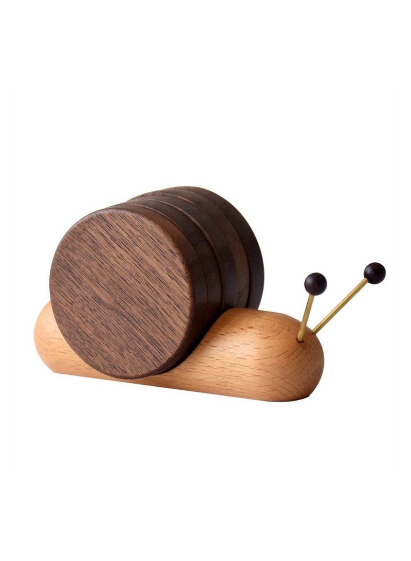 شو وو Wood Coaster Set, Snail Shape Wooden Coasters, Heat Insulation Coffee Tea for Dining Home Decor Housewarming Gift (Black Walnut) - Image 1