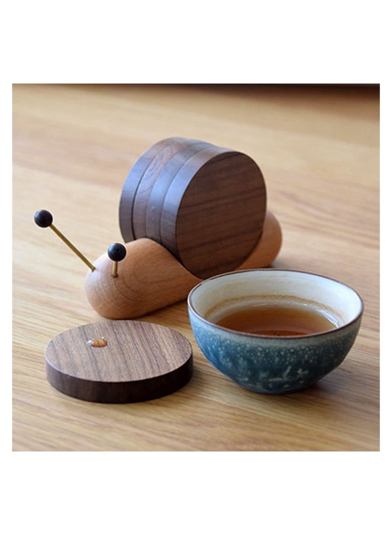 شو وو Wood Coaster Set, Snail Shape Wooden Coasters, Heat Insulation Coffee Tea for Dining Home Decor Housewarming Gift (Black Walnut) - Image 2
