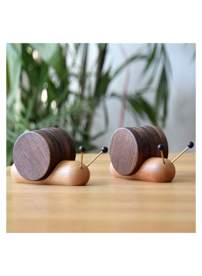 شو وو Wood Coaster Set, Snail Shape Wooden Coasters, Heat Insulation Coffee Tea for Dining Home Decor Housewarming Gift (Black Walnut) - Image 3
