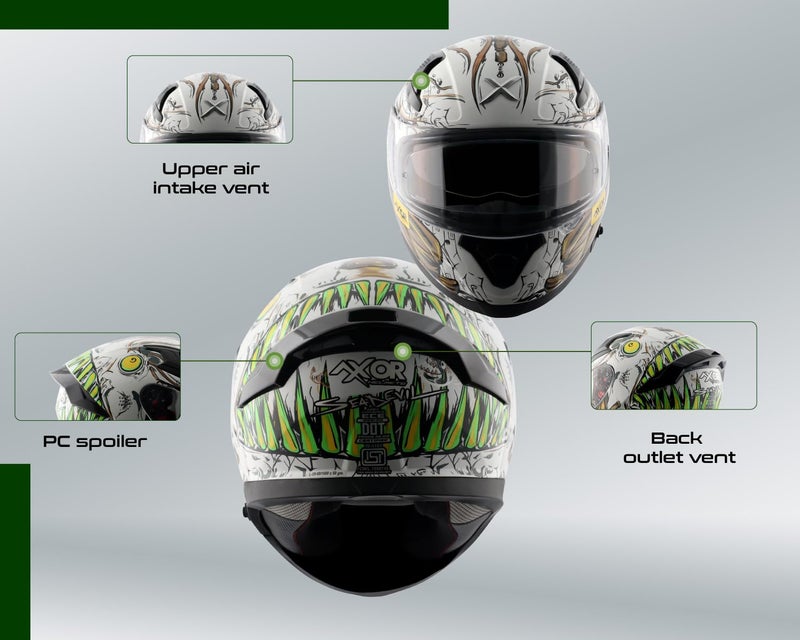 Axor Apex Seadevil ISI ECE DOT Certified Full Face Dual Visor Helmet for Men and Women with Pinlock Fitted Outer Clear Visor and Inner Smoke Sun Visor White Gold(L) - Image 5