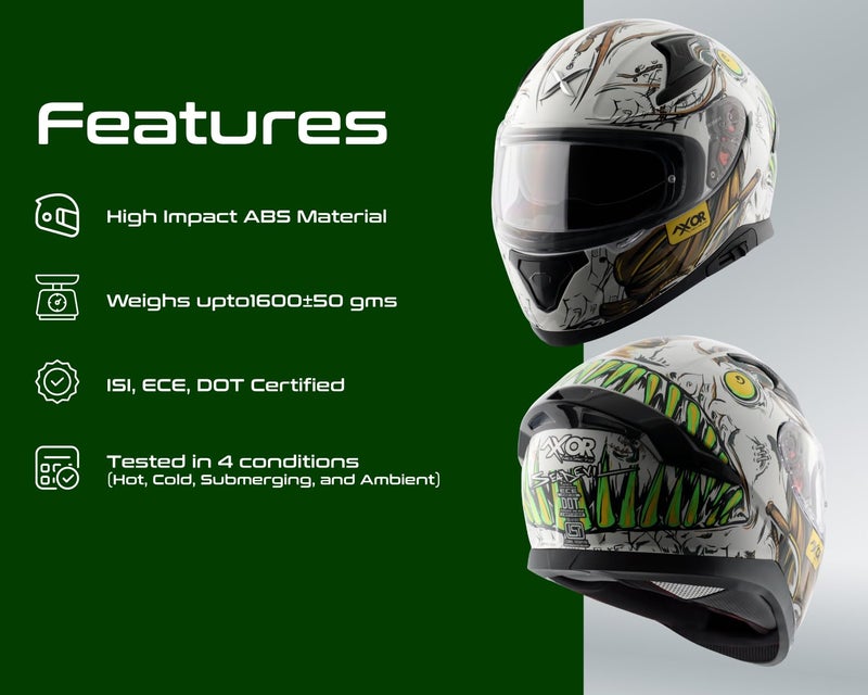 Axor Apex Seadevil ISI ECE DOT Certified Full Face Dual Visor Helmet for Men and Women with Pinlock Fitted Outer Clear Visor and Inner Smoke Sun Visor White Gold(L) - Image 4