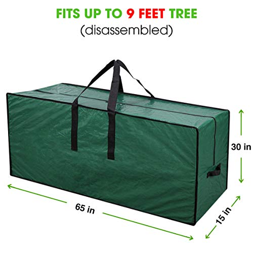 Primode Christmas Tree Storage Bag | Fits Up to 9 Ft. Tall Disassembled Tree I 65"x15"x30" Holiday Tree Storage Case | Protective Zippered Artificial Xmas Tree Bag (9ft, Green) - Image 4