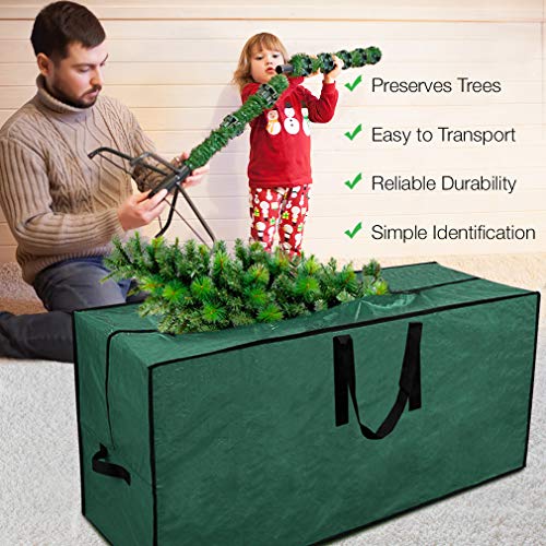 Primode Christmas Tree Storage Bag | Fits Up to 9 Ft. Tall Disassembled Tree I 65"x15"x30" Holiday Tree Storage Case | Protective Zippered Artificial Xmas Tree Bag (9ft, Green) - Image 3