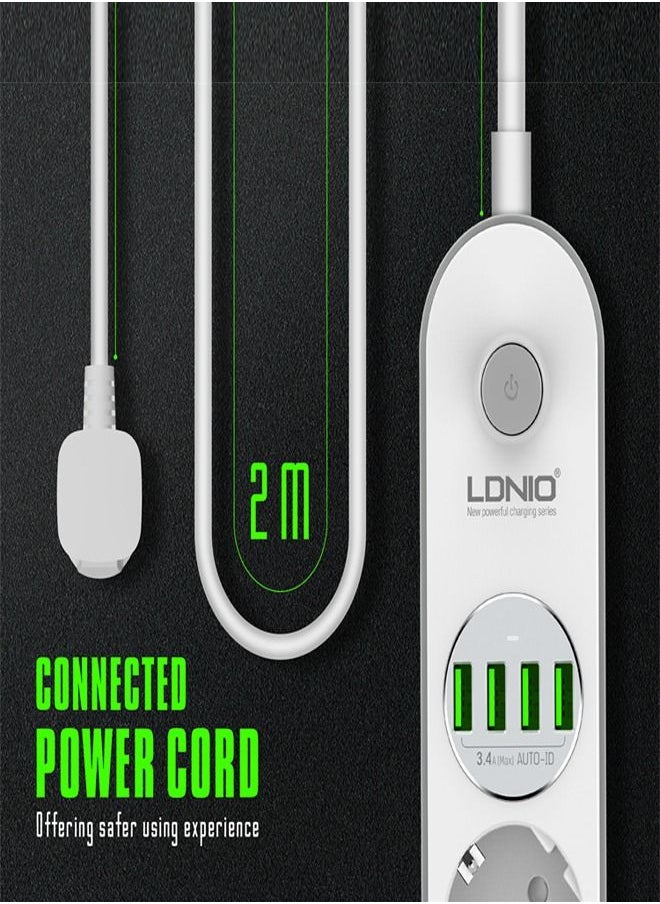 LDNIO - Smart Power Strip 4 port USB 4 power Socket strip 2500W 10A USB charger Smart Home Control 2m Power Cord - Image 1