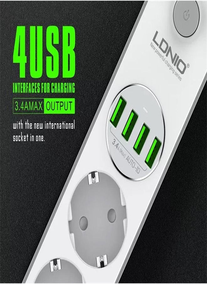 LDNIO - Smart Power Strip 4 port USB 4 power Socket strip 2500W 10A USB charger Smart Home Control 2m Power Cord - Image 1