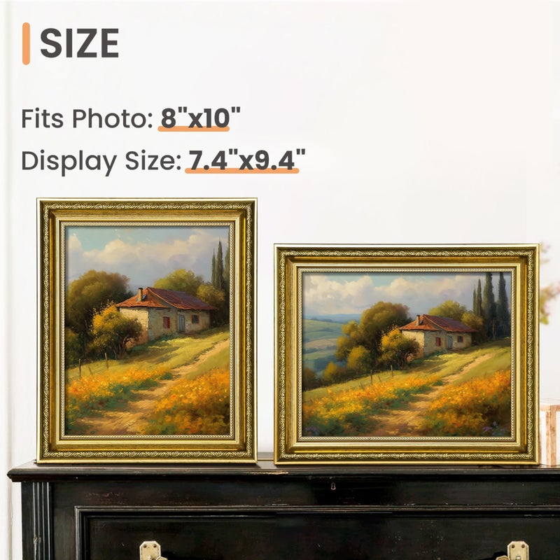 upsimples 8x10 Picture Frame with Real Glass  2 Pack Ornate Vintage Picture Frames for Wall or Tabletop Display  Gold 8 x 10 Photo Frame for Antique D?cor - Image 2