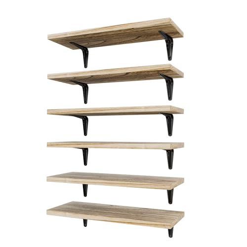 SKYSEN Floating Shelves for Wall Set of 6 157in Wood Wall Shelf for Decor Bathroom Bedroom Storage BookKitchen Living Room Rustic Brownfs40l - Image 1