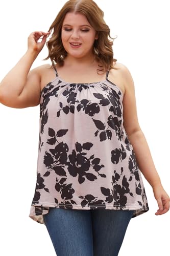 JOELLYUS Summer Tank Tops for Women Boho Floral Loose Cami Spaghetti Strap Tunic Blouses (Peach,5XL) - Image 3