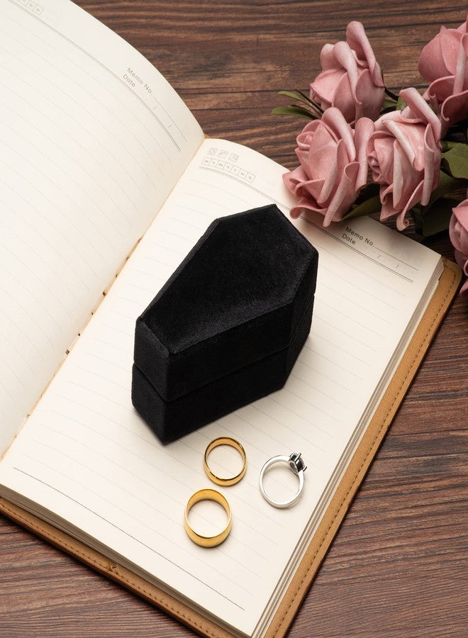 Giftop Velvet Coffin Ring Box Case Holder for Gothic Wedding Ceremony,Gothic Jewelry Organizer Decorations (Black) - Image 4