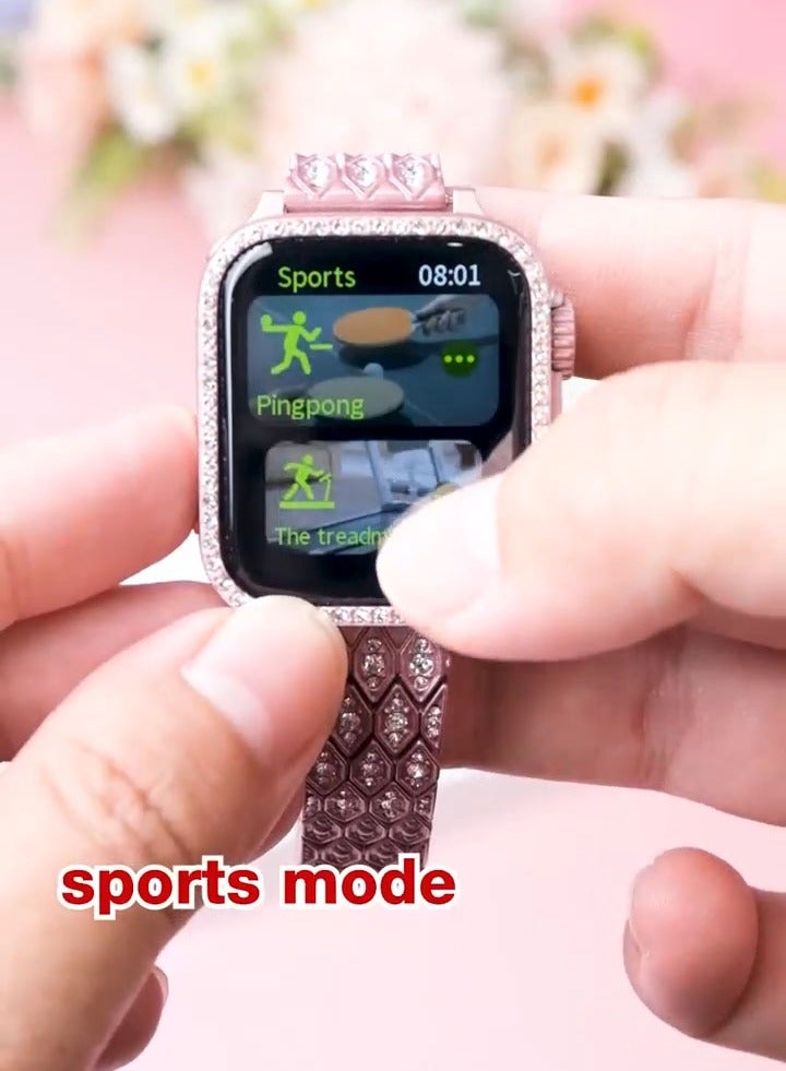 موديو ساعة موديو الذكية MW25 ميني 36 مم مع 3 أزواج من الأشرطة وكابل شحن مصممة للسيدات باللون الوردي - Image 5