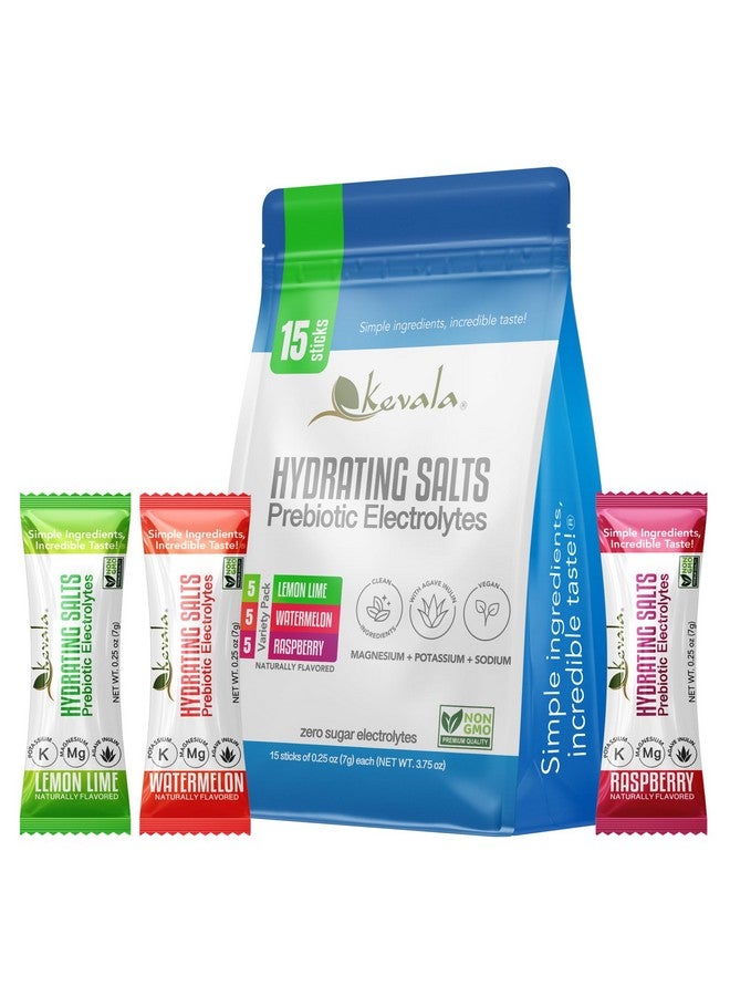 kevala Electrolytes Powder - Zero Sugar - Hydrating Salts with Prebiotic Agave Inulin - Variety Pack - Watermelon - Lemon Lime - Raspberry - 15 Count Hydration Packets - Powder Drink - Image 1