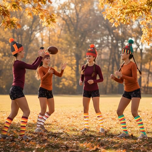 Vicenpal 8 Pcs Thanksgiving Turkey Trot Costume Set Turkey Beanie Hat High Athletic Running Socks for Adults Men Women Party - Image 3