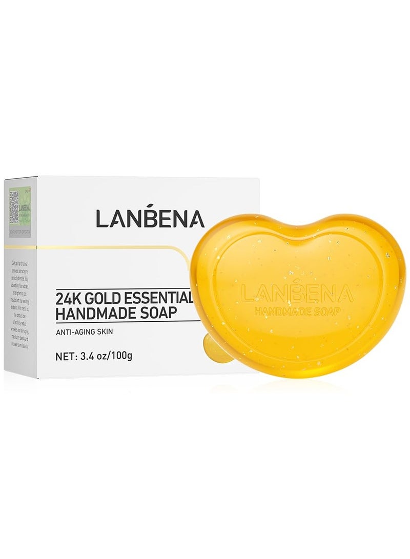 لان بينا صابون مرطب من الذهب 24 كيلومتر يعزز مرونة البشرة ويجعل بشرتك أكثر حساسية ونعومة ويقلل من التجاعيد ويبدو أصغر سناً ومناسب لجميع أنواع البشرة 3.4 أونصة - Image 1