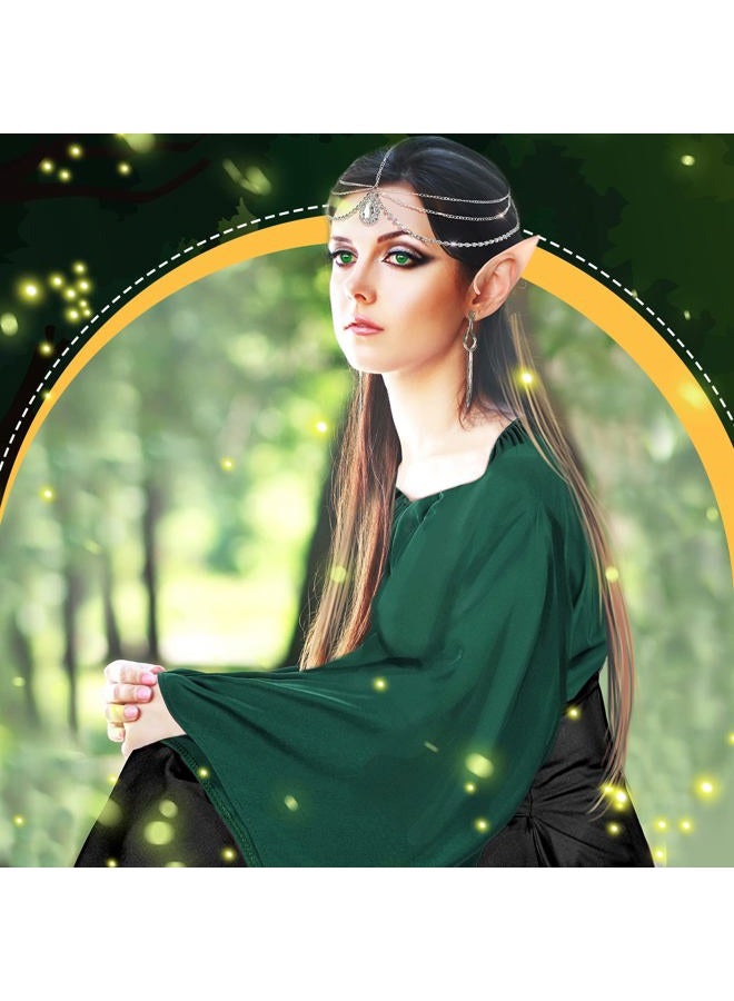 Eurzom 5 Pcs Medieval Fairy Costume Set Women Renaissance Dress Girl elf Cosplay Ears Accessories Rhinestone Drop Headpiece(Medium,Green, Black) - Image 5