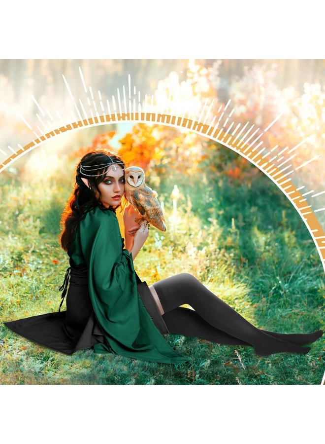 Eurzom 5 Pcs Medieval Fairy Costume Set Women Renaissance Dress Girl elf Cosplay Ears Accessories Rhinestone Drop Headpiece(Medium,Green, Black) - Image 4