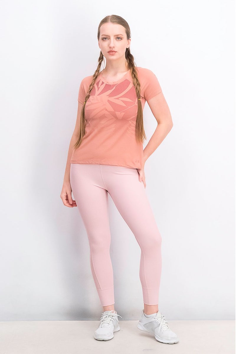 UNDER ARMOUR تي شيرت قصير الأكمام للنساء UA Iso, Chill Run، خوخي - Image 3