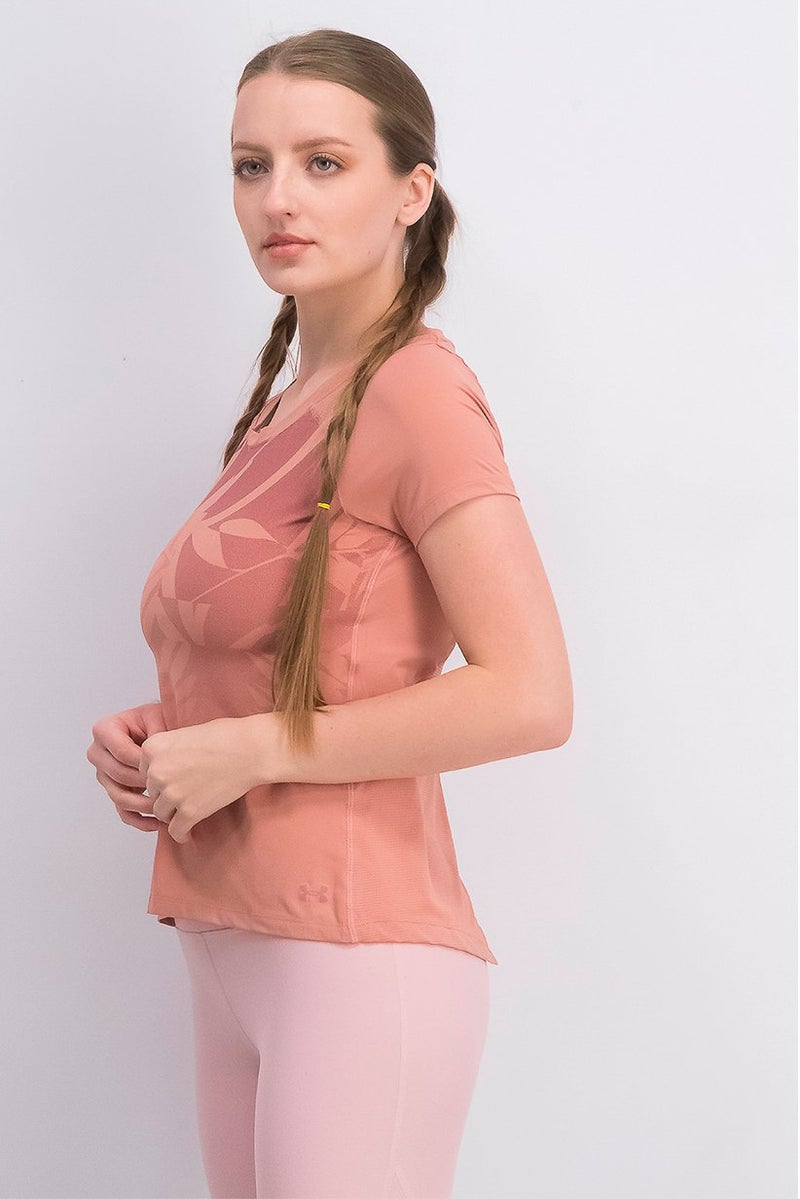 UNDER ARMOUR تي شيرت قصير الأكمام للنساء UA Iso, Chill Run، خوخي - Image 2