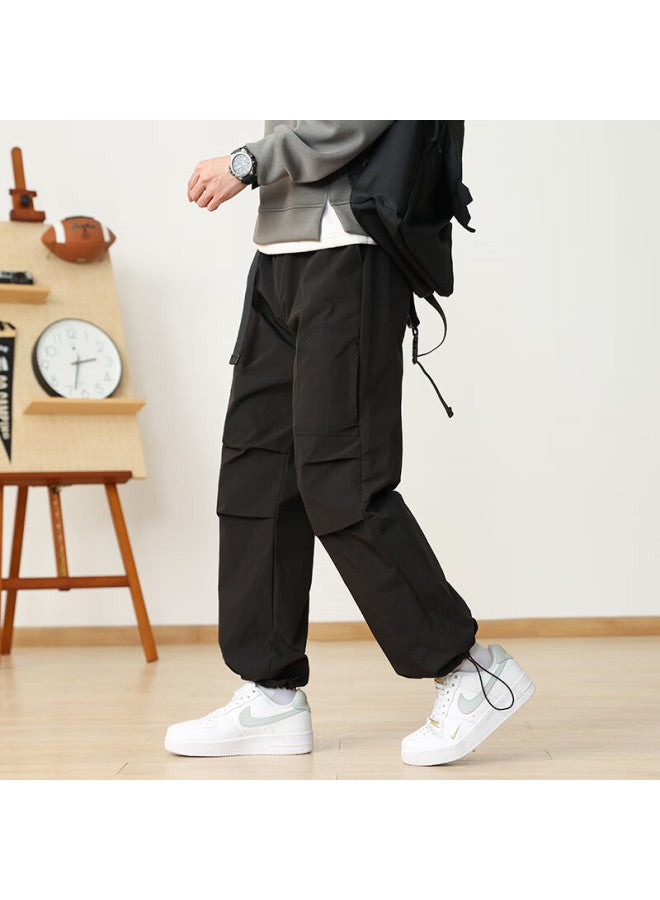 Poum Cargo Straight-leg Pants For Men, Spring And Summer Style, High Street Loose-fit Athletic American-style Wide-leg Trousers, 3318 Black 2XL - Image 2