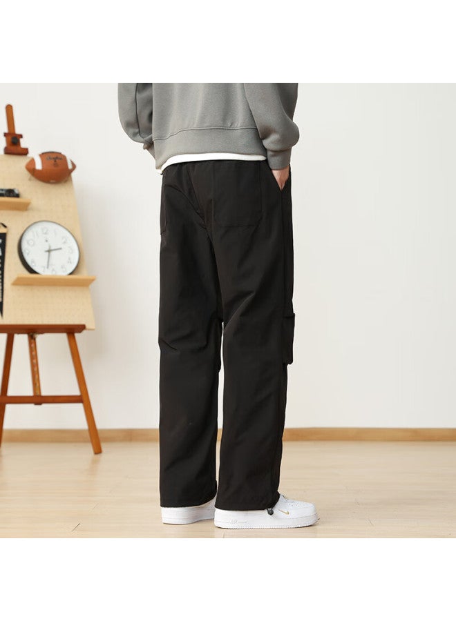 Poum Cargo Straight-leg Pants For Men, Spring And Summer Style, High Street Loose-fit Athletic American-style Wide-leg Trousers, 3318 Black 2XL - Image 1