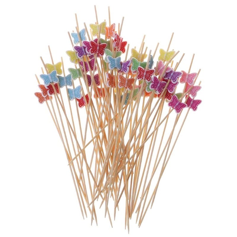 Tvoip 100Pcs 472Inch Butterfly Food Picks Dessert Buffet Fruit Salad Fork Cake Muffin Party Vegetable Sticks Cocktail Toothpicks