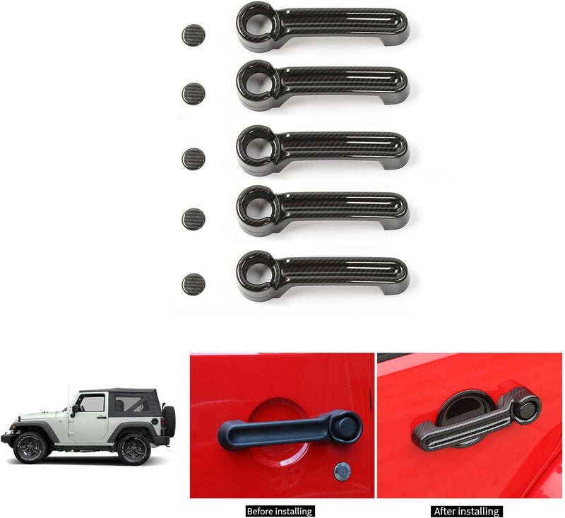 JeCar Door Handle & Tailgate Handle Cover ABS Trim Kit for Jeep Wrangler JK JKU, Liberty, and Dodge Nitro - Carbon Fiber Texture - Image 1