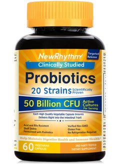 NewRhythm Probiotics 50 Billion Cfu 20 Strains, 60 Veggie Capsules  - Image 1