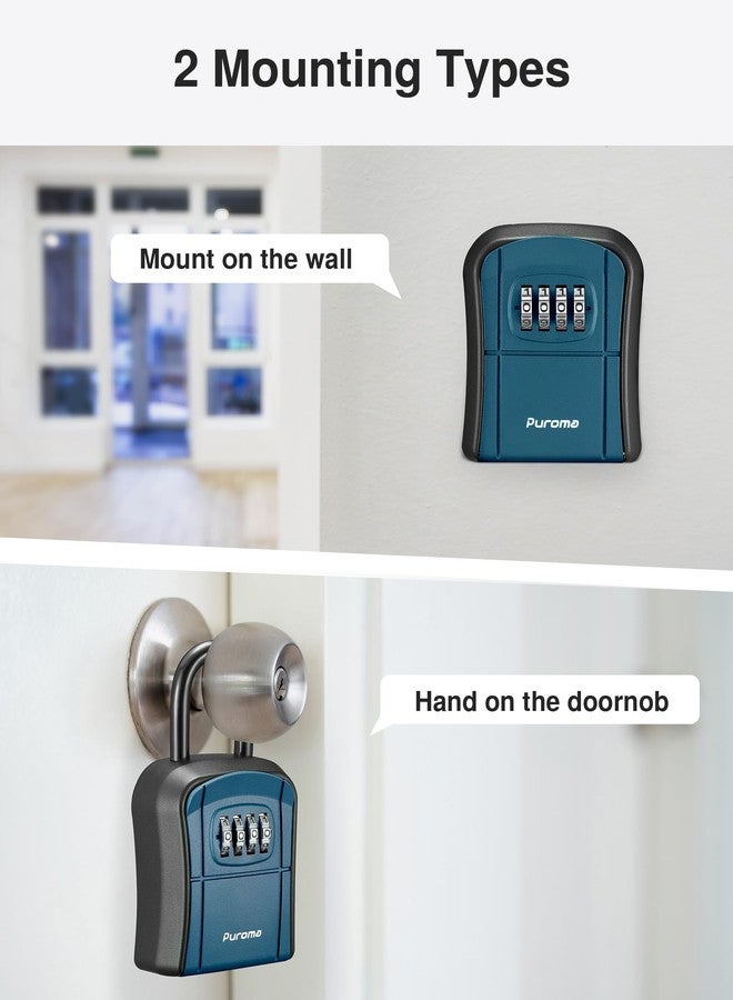 بوروما صندوق مفاتيح Puroma، صندوق مفاتيح محمول مثبت على الحائط برقم سري لتخزين مفاتيح المنزل، صندوق أمان قابل لإعادة الضبط برمز سري لتخزين المفاتيح الاحتياطية للمنزل أو المكتب أو الشقة (عبوة واحدة، لون أزرق طاووسي) - Image 2
