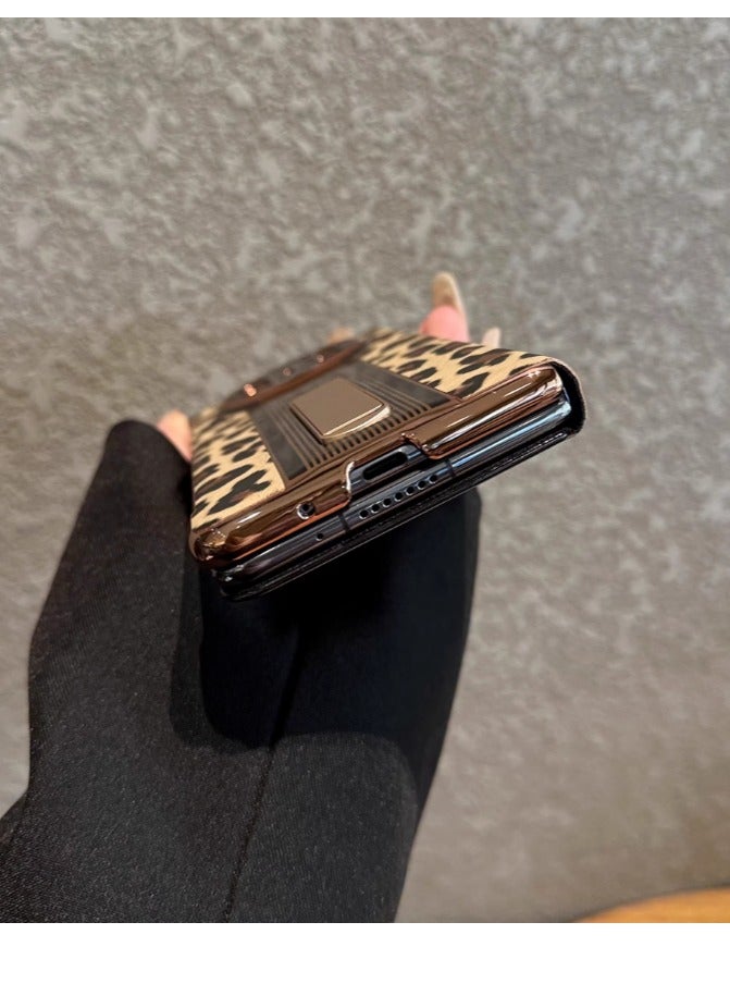 جلد جديد لحافظة Huawei MateX3 بنمط الفهد للنساء ومزينة للحماية من السقوط وتحتوي على حامل - Image 3
