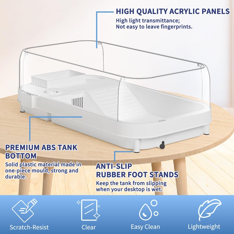 Moonorange Large Turtle Tank with Water Pump, Acrylic Turtle Tank Starter Kit with Heightened and Curved Fences, Multi-Function Areas, Bottom Drainage - Image 4