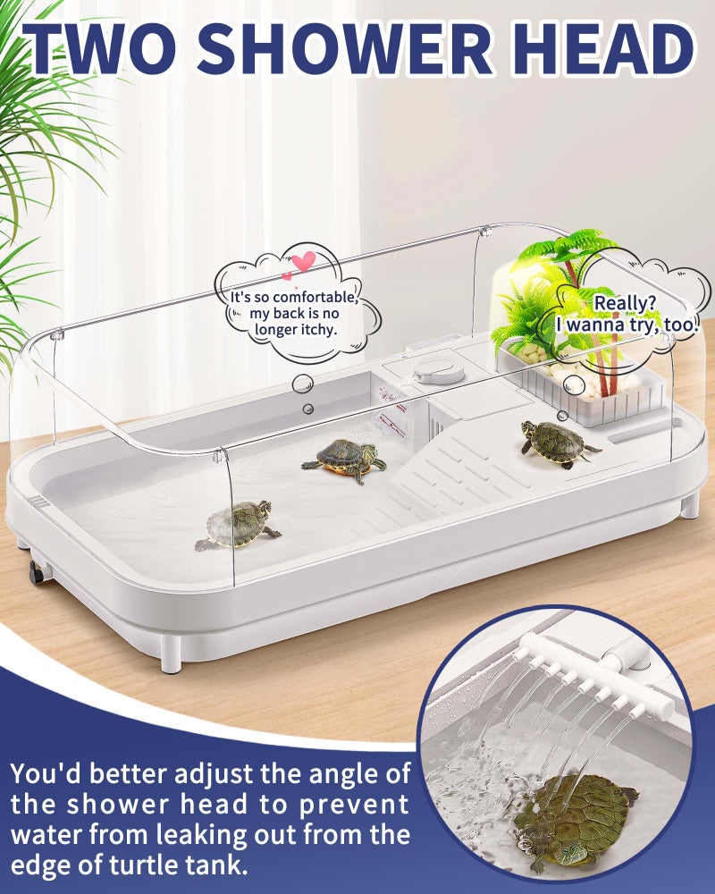 Moonorange Large Turtle Tank with Water Pump, Acrylic Turtle Tank Starter Kit with Heightened and Curved Fences, Multi-Function Areas, Bottom Drainage - Image 5