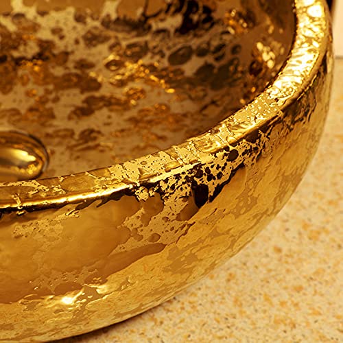 jdzlanwtart Gold Vessel Sinks Bowl Luxury Gold Glazed Ceramic Vanity Top Sink for Restroom Bathroom Bar Dia.16.4"Size - Image 2