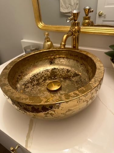 jdzlanwtart Gold Vessel Sinks Bowl Luxury Gold Glazed Ceramic Vanity Top Sink for Restroom Bathroom Bar Dia.16.4"Size - Image 5