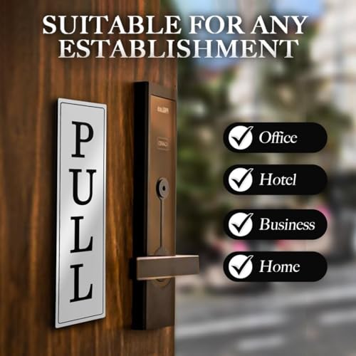 deziine Silver Metal Push Pull Sign Board For Offie and Shop Glass and Wooden | Self Adhesive Stainless Steel Metal Sticker for Door | Push and Pull Sticker for Hospital Malls Office(Silver, Big)[Vertical]-Set Of 1 - Image 5