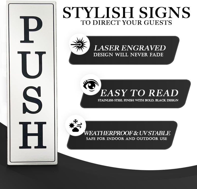 deziine Silver Metal Push Pull Sign Board For Offie and Shop Glass and Wooden | Self Adhesive Stainless Steel Metal Sticker for Door | Push and Pull Sticker for Hospital Malls Office(Silver, Big)[Vertical]-Set Of 1 - Image 2