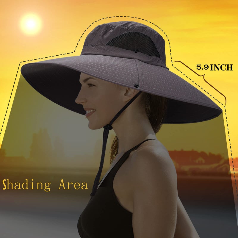 Leotruny Women Super Wide Brim Sun Hat UPF50+ Waterproof Bucket Hat for Fishing, Hiking, Camping (C02-light Grey) - Image 3