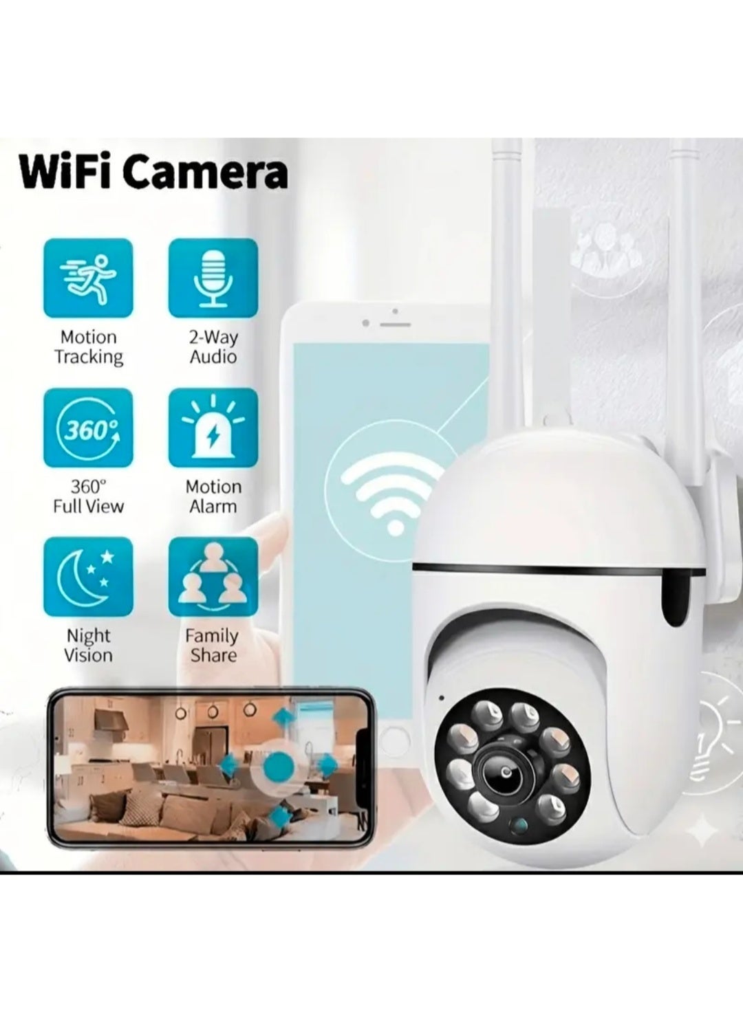 إي أونلاين إي أونلاين كاميرا أمان ذكية 1080p داخلية مع رؤية ليلية وصوت