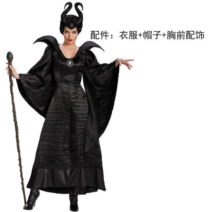 Halloween Maleficent Witch Costume Adult Robe Black Black